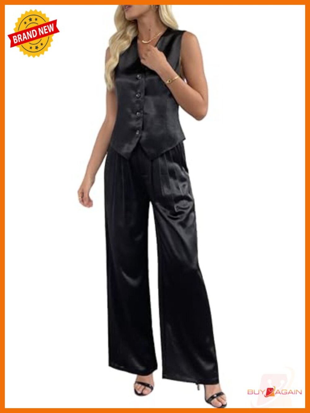 Thick Satin 2 Piece Vest & Wide Leg Pants Set